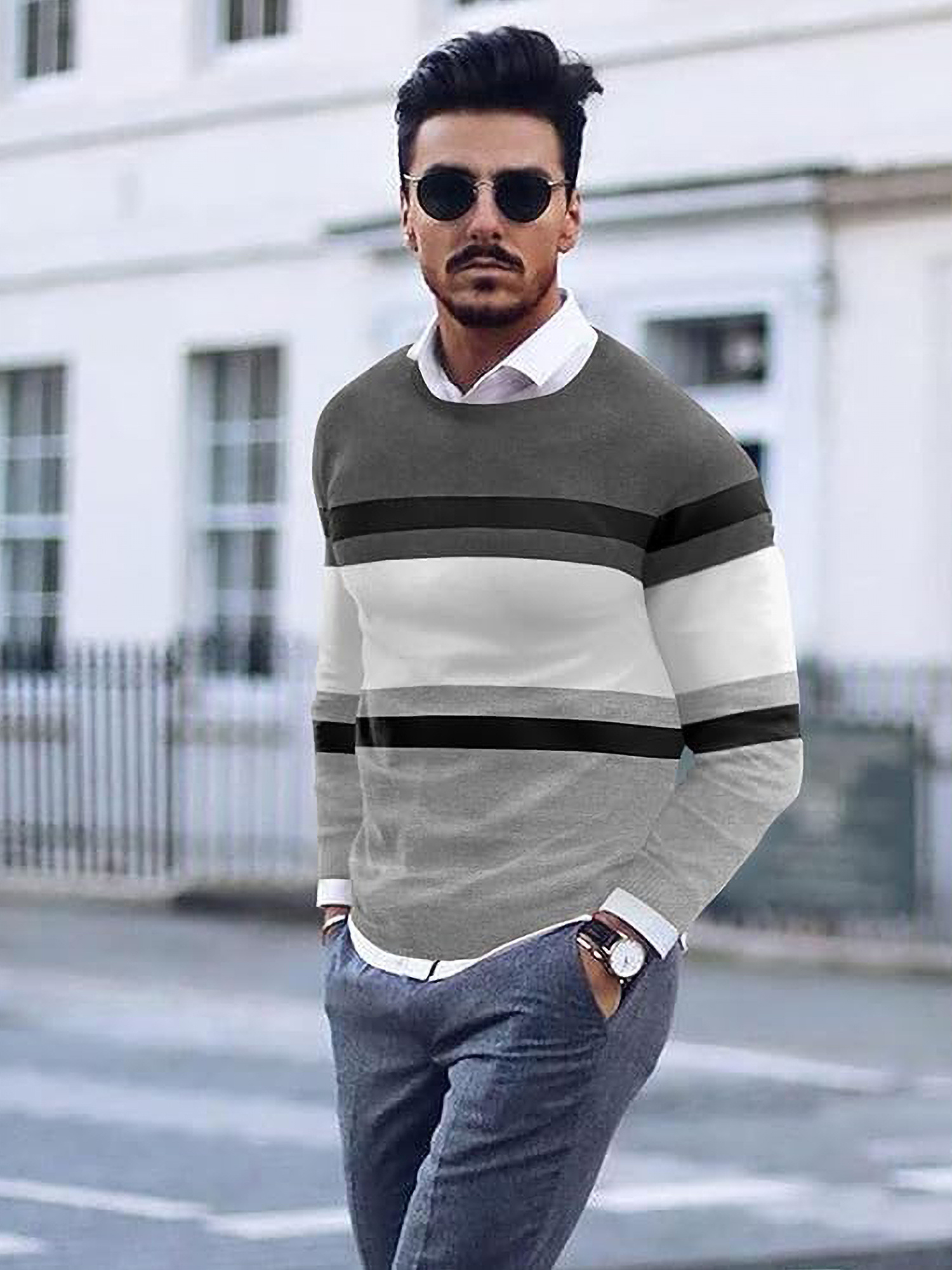 „ELESOL“ Vyrų Lengvas Megztinis su Apvalia Iškirpte - Minkštas Poliesterinis Megztinis Rudeniui/Žiemai, Kasdienis ir Šventinis, Vienaspalvis, Skalbiamas Mašinoje, Universalus Vyrų Megztinis | Apvalios Iškirptės Megztinis | Patogus Tinka