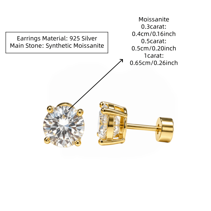 Unisex 925 Silver Moissanite Stud Earrings, Versatile Style