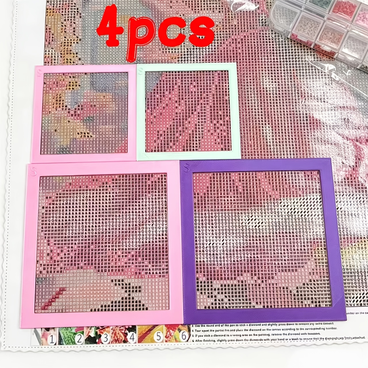 TEMU 4pcs Set Random Color Diamond Painting Positioning Ruler - Reusable Alignment Frame, 5d Diamond Painting Manual Guide Tool, Auxiliary Tool, 2