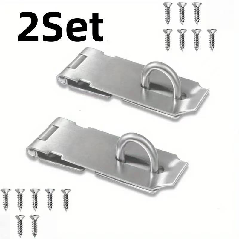 TEMU 2 Sets Of 3-inch Silvery Stainless Steel Latches, Suitable For Doors, Cabinets, Wardrobe Safety Locks