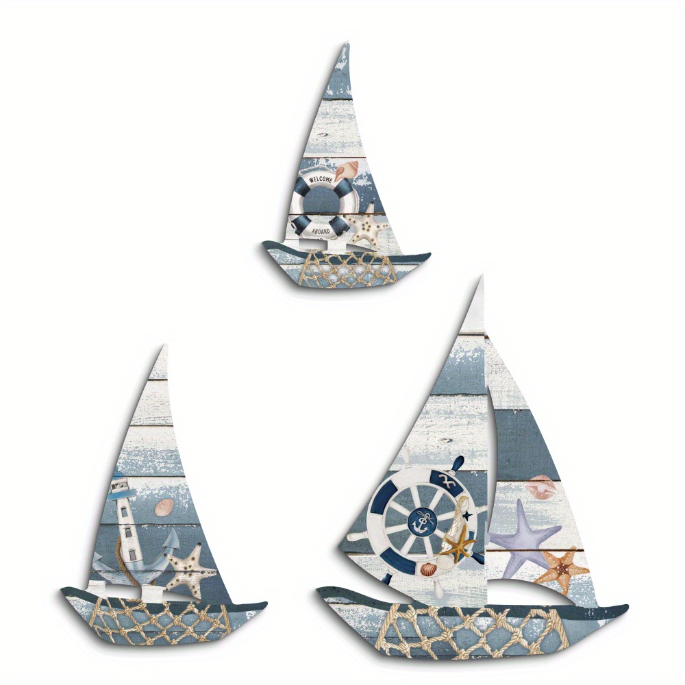 TEMU Putuo Decor 3pcs Ocean Theme Sailboat Wall Stickers Pvc Sign Decor, Wall Art For Home, Farmhouse, Living Room, Coffee Shop, Bar, Pub, Club, Hotel, Beach House, Gift