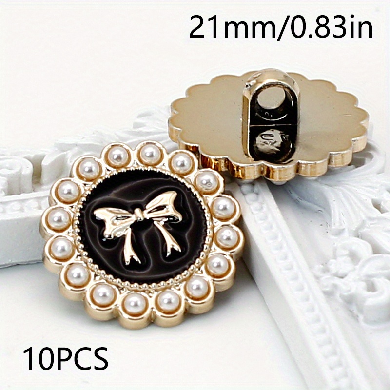 TEMU 10pcs Of Plastic Buttons With Pearls And Bows, Suitable For Wool Coats, Trench Coats, Double-sided Cashmere Shirts, Suits, Cardigans, And . A