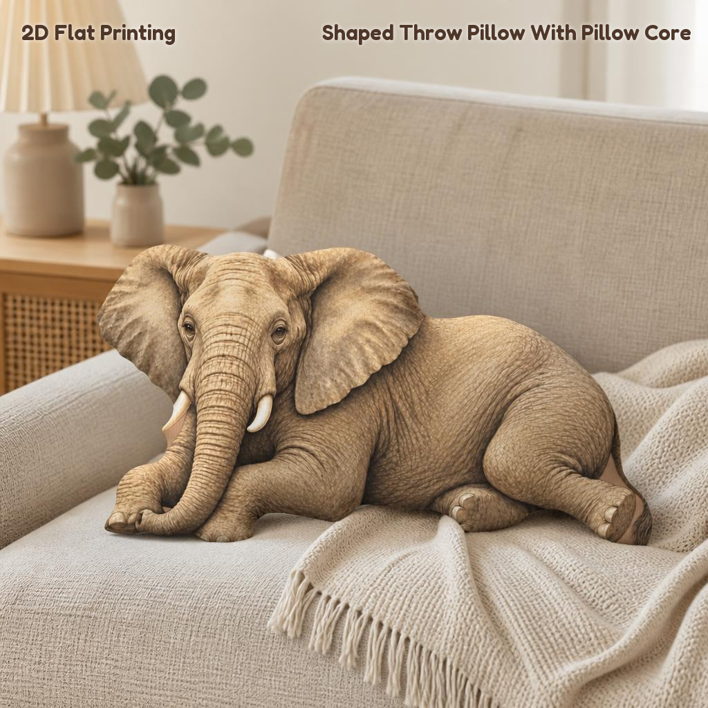 TEMU Cuscino decorativo a forma di elefante riposante , stampa piatta 2D, cuscino imbottito per regalo, camera da letto, , , decorazione per feste