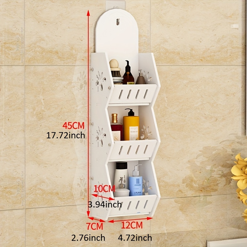 TEMU [no Deformation]3-tier Pvc Wall-mounted Storage Shelf - Heavy-duty Plastic Assembly Shelves, Space-saving Organizer With Hanging Shelves, Modern