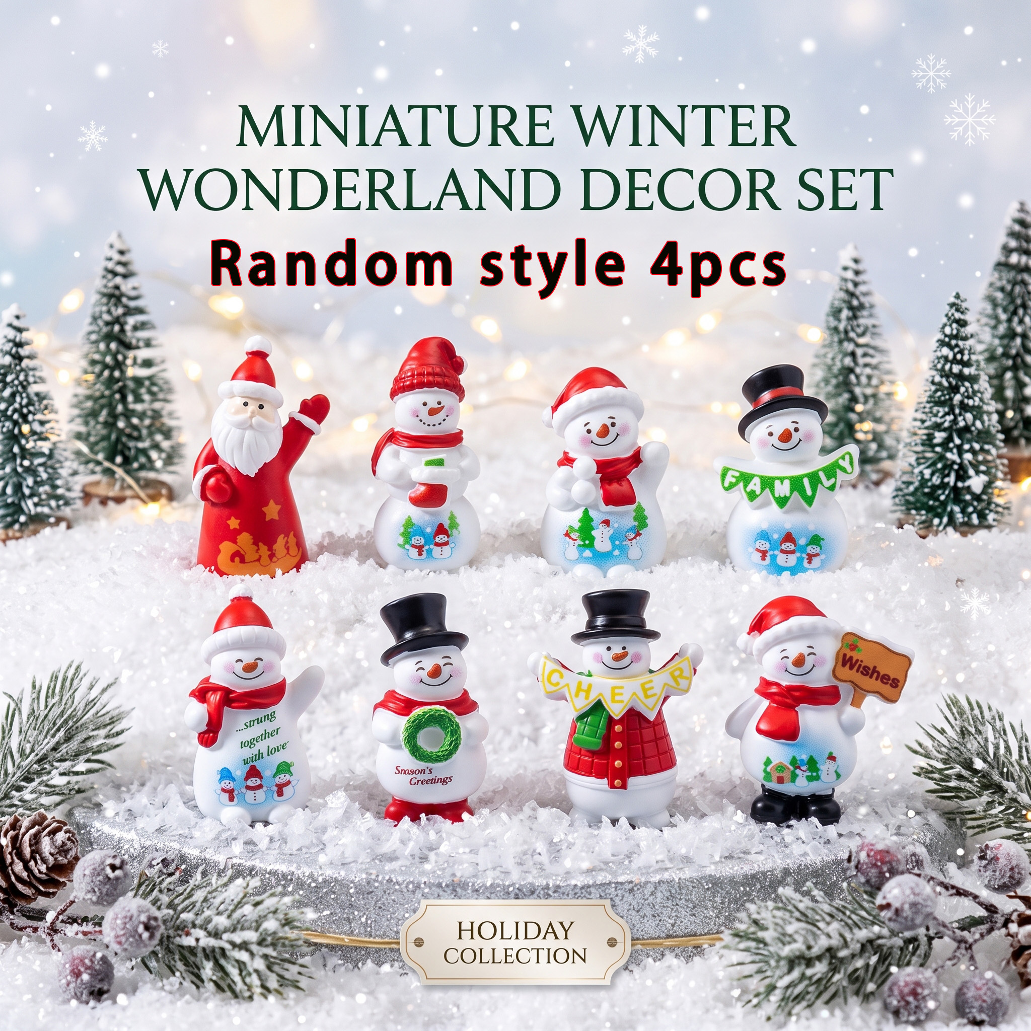 TEMU 4pcs Random Christmas Miniature Winter Wonderland Figurines, Assorted Santa Claus Snowman Resin Ornaments, Stocking Stuffer, Tabletop Decor,