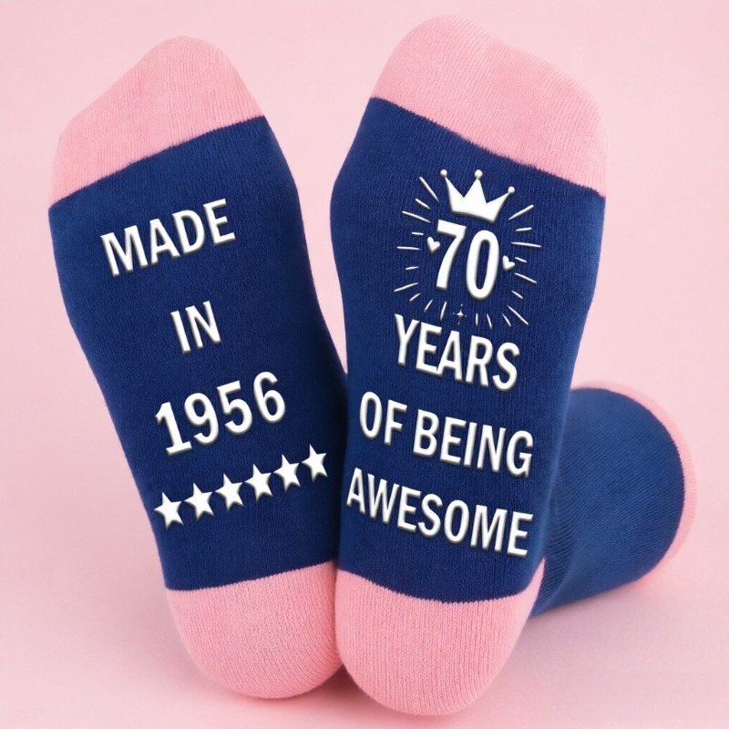 TEMU 1 Pair "born In 1956, Of Years" Gift For Her 70th Birthday Husband's Valentine's Day Gift For Wife 70th Retirement Socks Women Men Novelty Fun