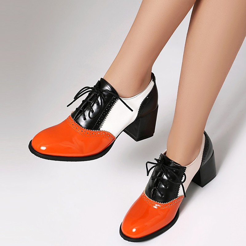 Image of Women's Vintage Oxford Shoes | Round Toe Block Heel | Lace-up Design | Commuter Wear | Urban Casual Outfit | Office Daily | Weekend Gatherings | City Strolls, Women Shoes