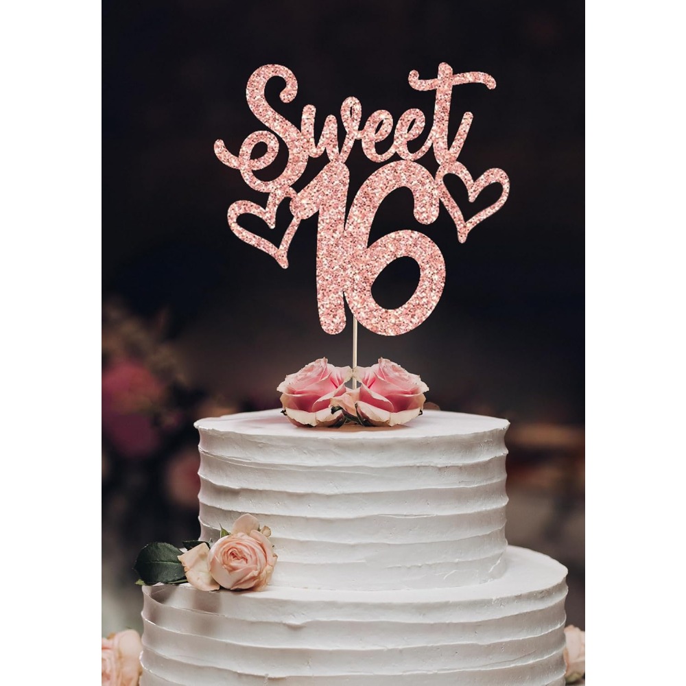 Image of Sweet 16 Cake Topper, 16th Birthday Decorations For Girls, Sweet 16th Cake Topper For Girls, Pink Glitter 16 Birthday Party Decorations For Boy