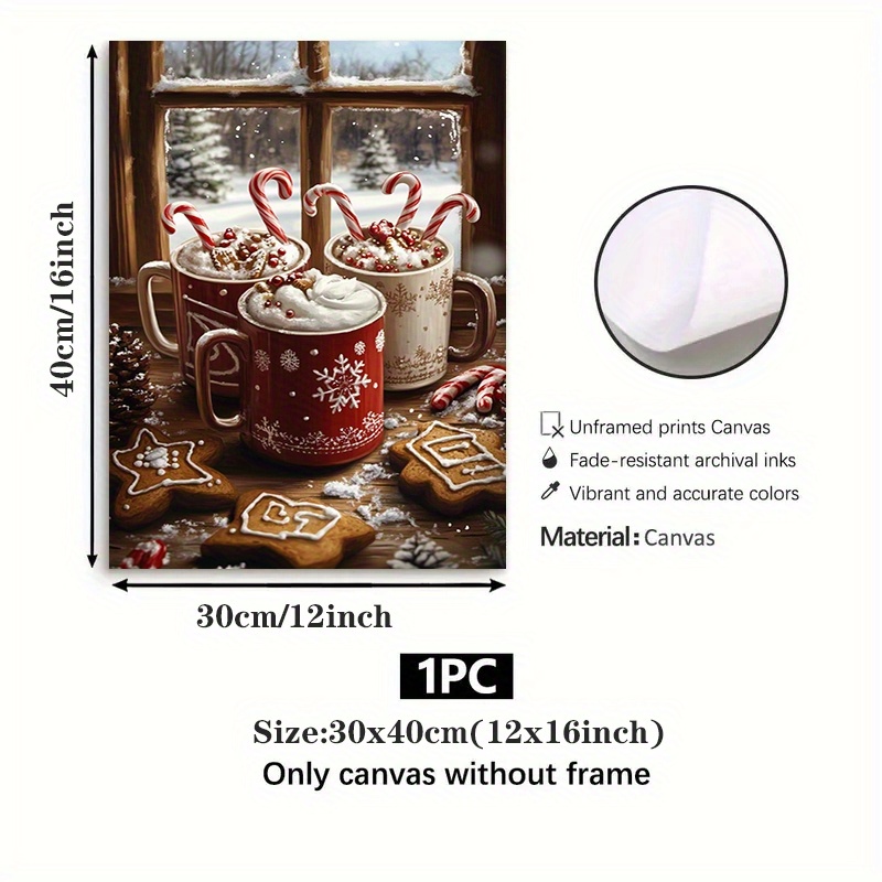 TEMU . festlig hot chocolate & gingerbread cookies canvas-poster - ramfri, röd och vit vinterscen med godisrörsinslag - för vardagsrum, sovrum,