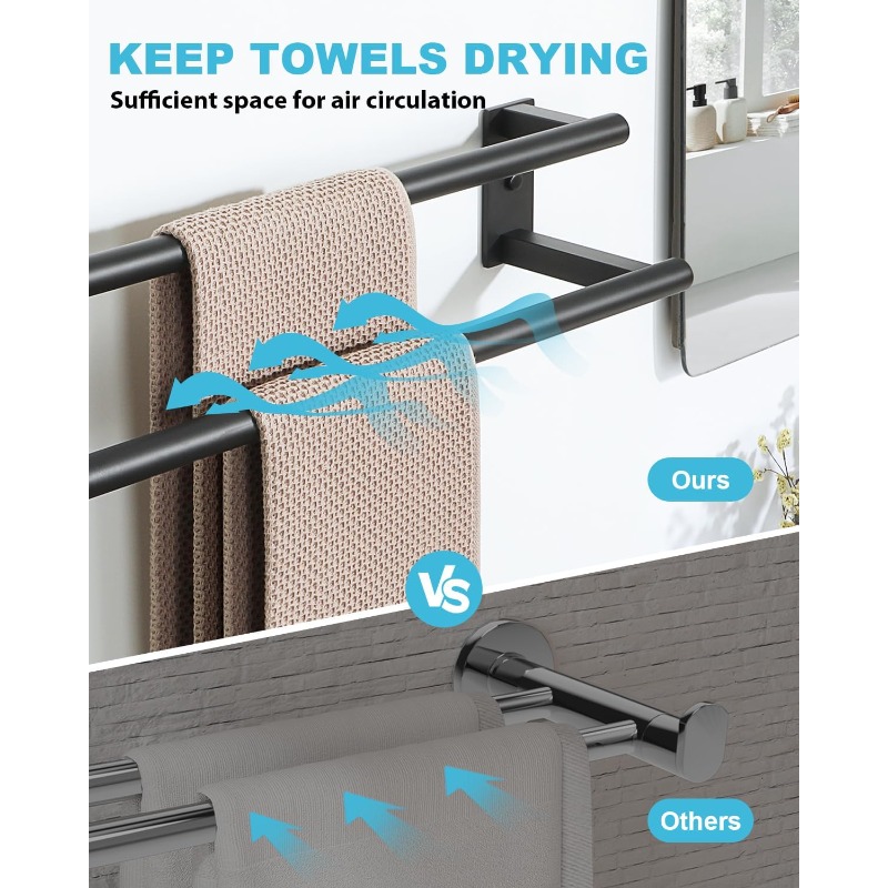 TEMU Bathroom Double Towel Bar, Wall Mount Towel Holder, Towel Racks For Bathroom, Stainless Steel Towel Hanger, Thickened Pipe With Strong