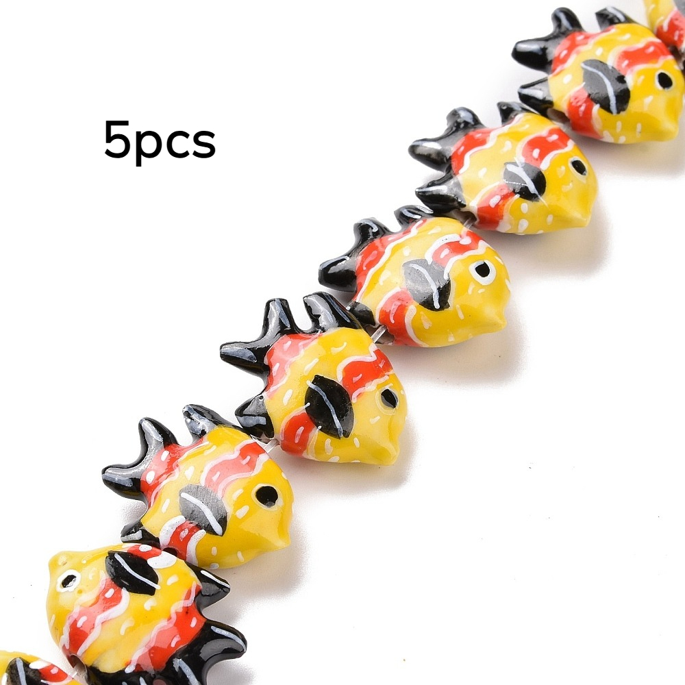5pcs Handmade Porcelain Beads, Ocean Decor