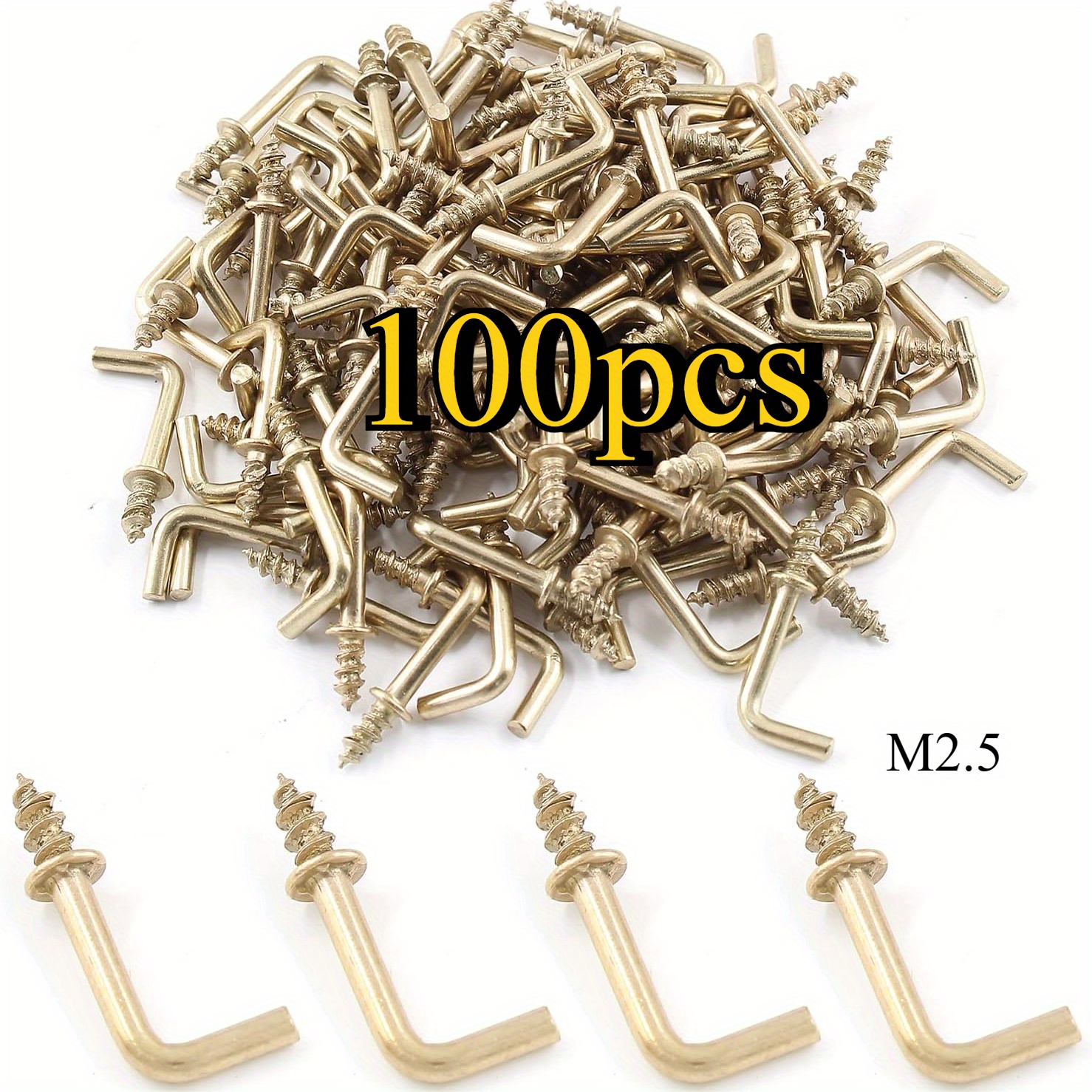 

100pcs Tiny L Hooks For Hanging, Mini Right Angle Screw Hooks 1/2 Inch Square Bend Hooks, Gold L Shaped Hooks 90 Degree Screw Hooks, 7 Shape Hook Self Tapping Screw Hooks Metal Screw In Hooks