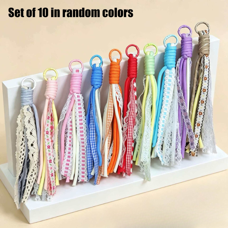 TEMU 10pcs Set Of Colored, Colorful Lace Woven Lanyards, Combining Patterns, Vintage Plaid, And Feminine Elements. , Used As A Bag Accessory Or