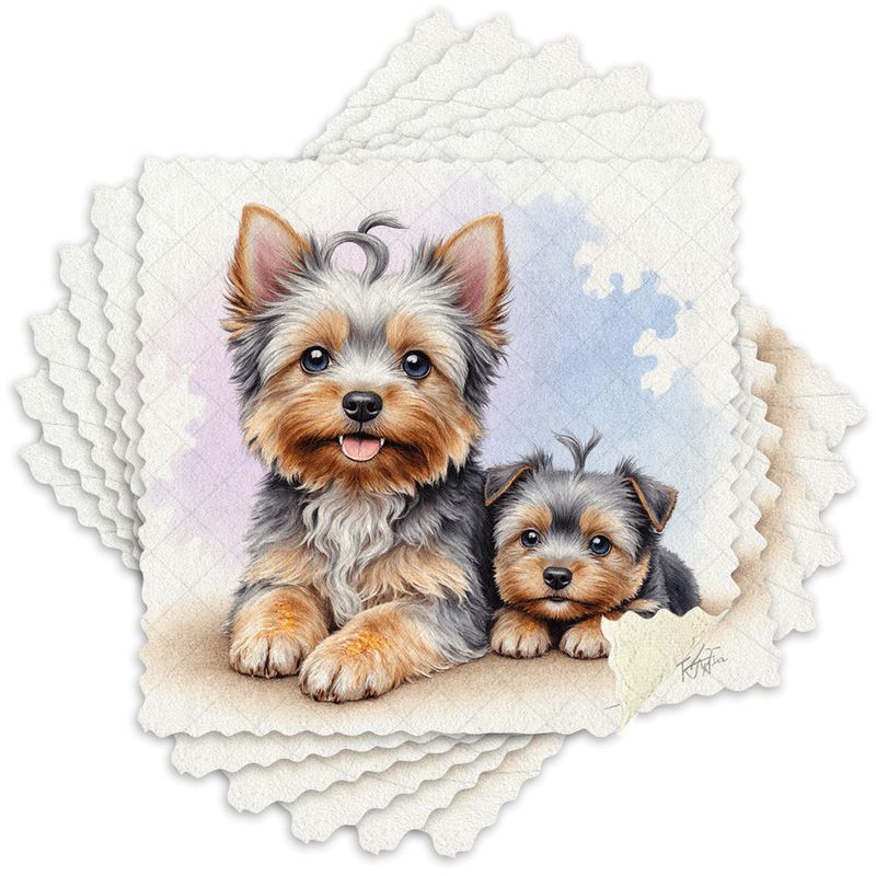 TEMU 6pcs Kitchen Dishcloths Yorkshire Puppy Painting 2d Element Pattern Reusable Cleaning Cloth Microfiber Strong Water Absorption Easy To Wash