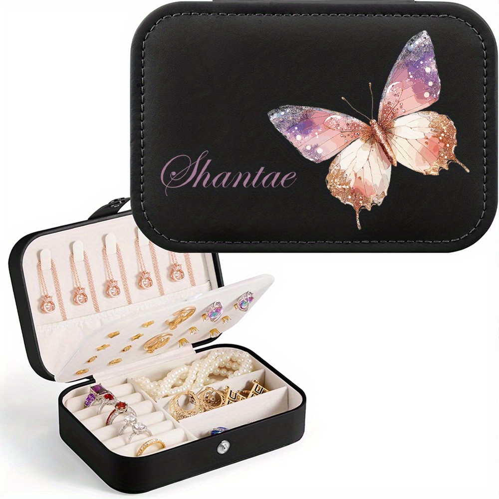 Customized Name PU Leather Butterfly Jewelry Box