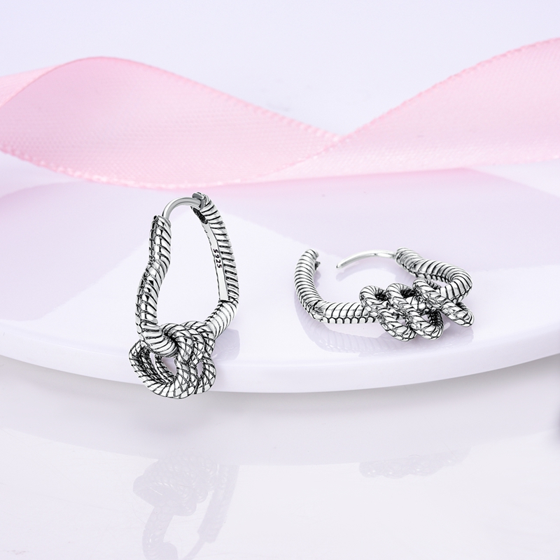 925 Silver Snake Pattern Multi-Ring Heart Earrings