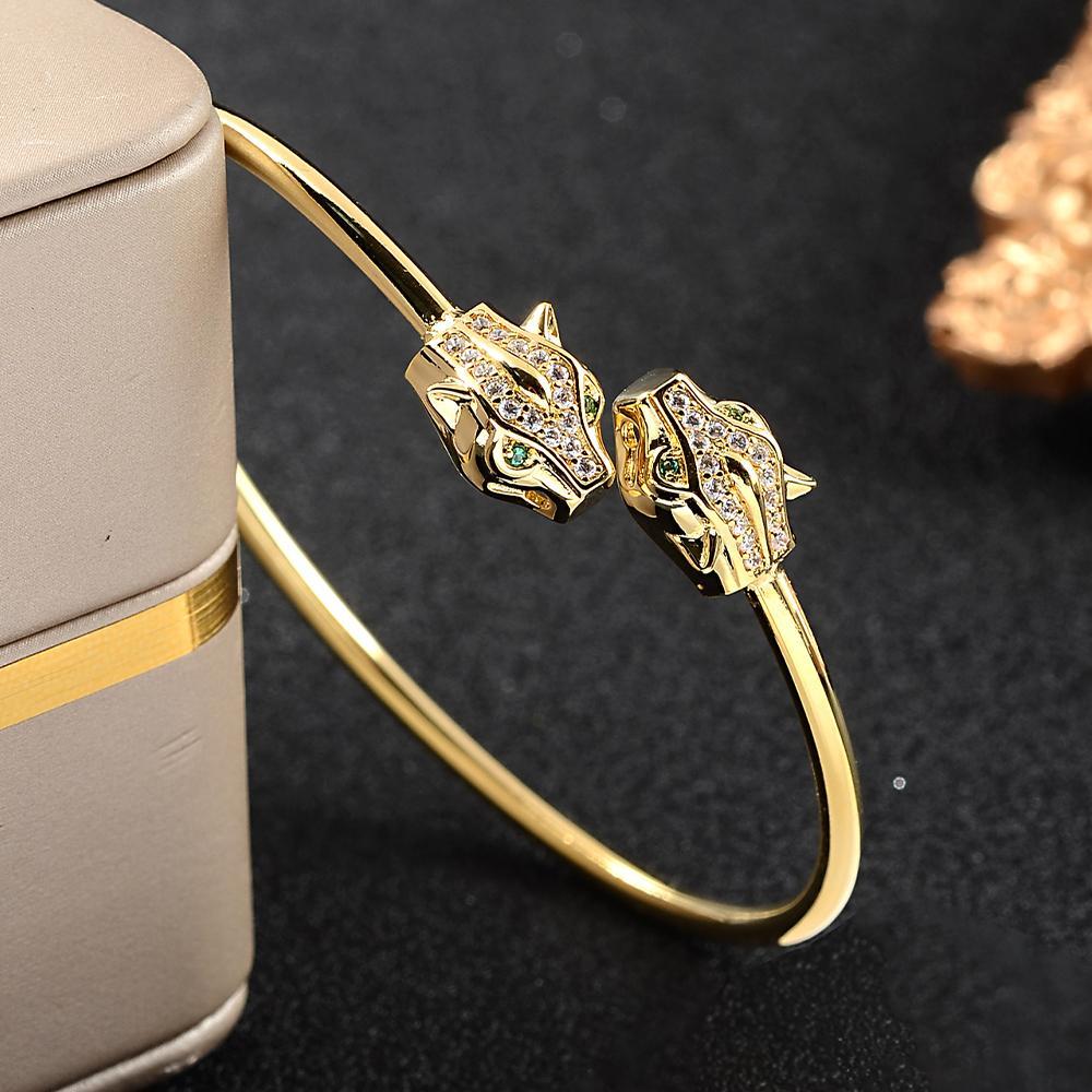 Leopard, Full Pave Synthetic Zirconia Bangle, Adjustable Open Style