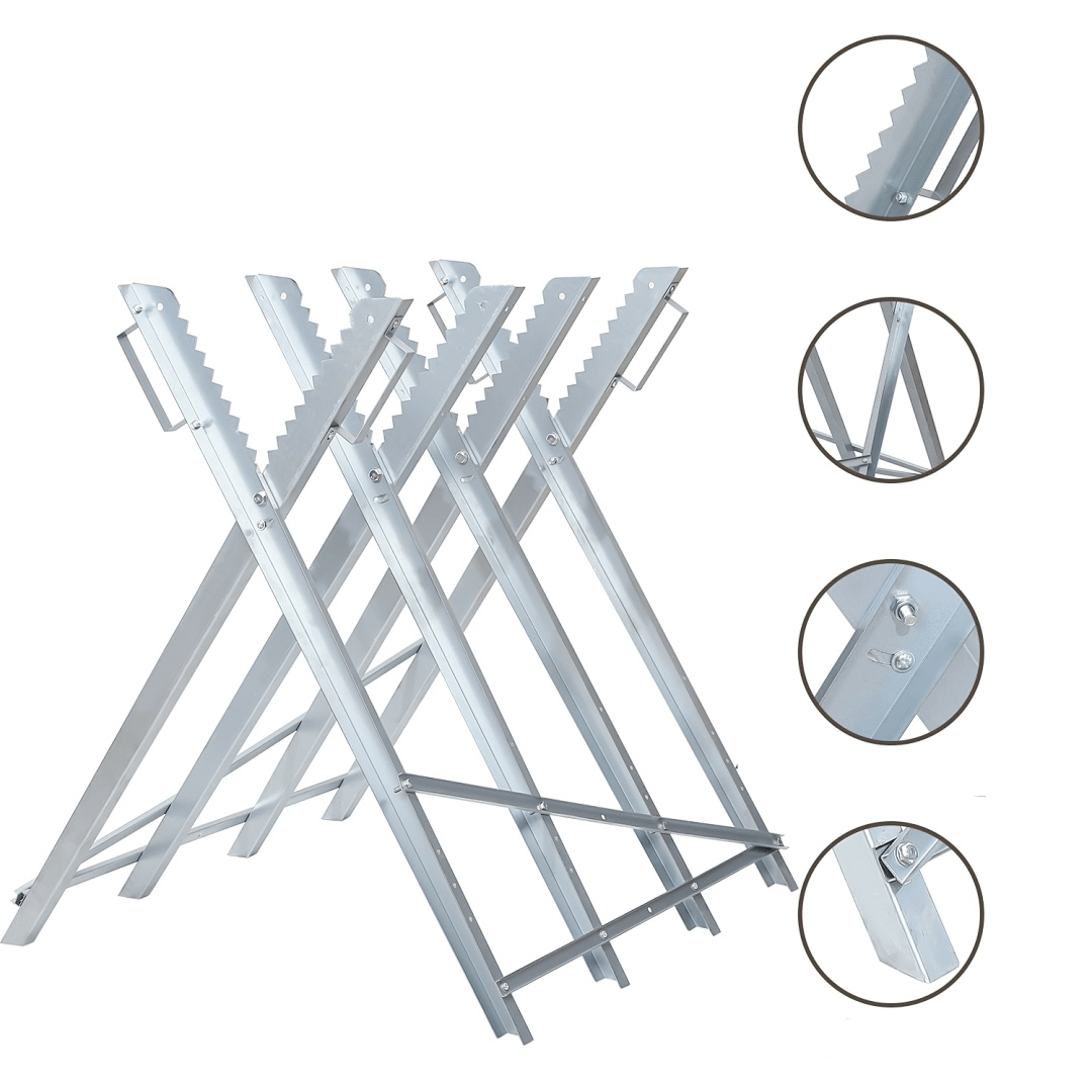     adjustable height saw frame firewood holder for wood cutting support trestle sawing aid load capacity 150kg galvanized metal steel firewood