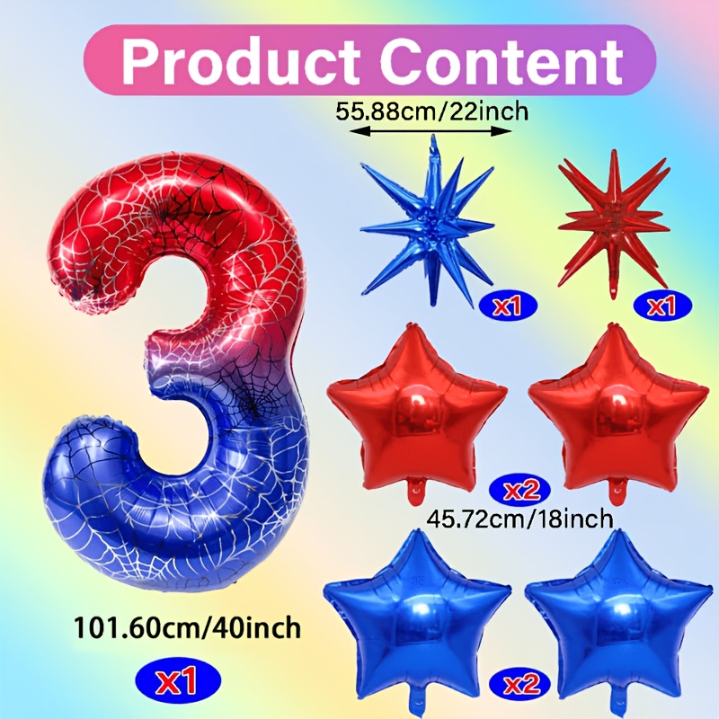 TEMU Juego de 7 globos de lámina con forma de y números, conjunto de estrellas y azules con temática de superhéroes, adecuado para decoraciones de