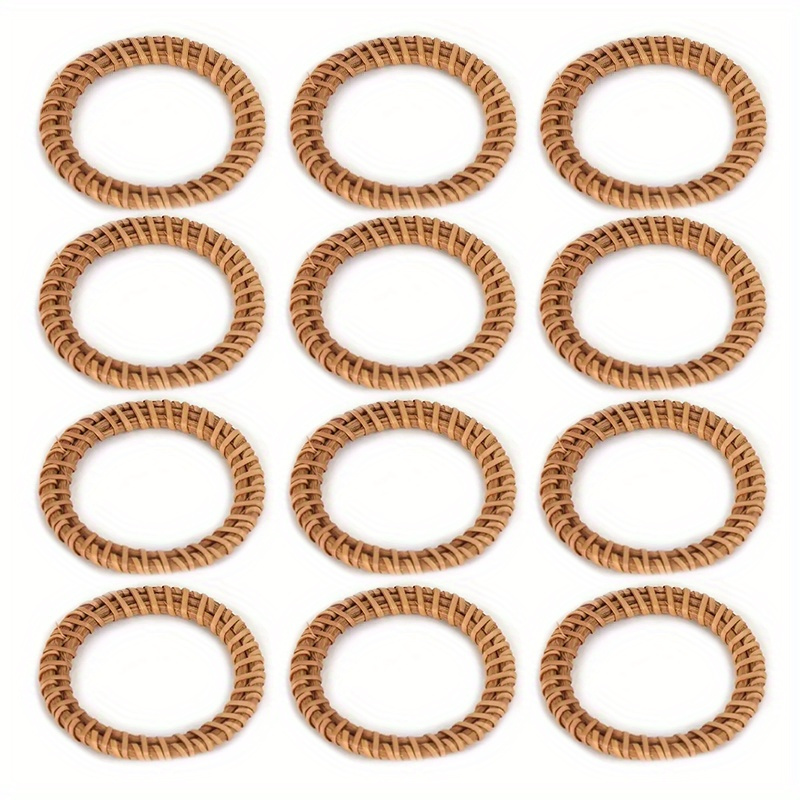 Image of 12pcs Bamboo Fiber Napkin Rings, Bohemian Rattan Tabletop Holders, Versatile, Rustic Woven Additions For Home, Wedding, Party Decor, With Oven Safe
