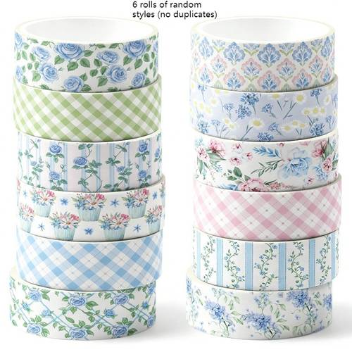 random 6 rolls non repeating checkered and paper washi tapes material easy to tear and no residue clear printing and vibrant colors rich patterns and non repeating designs for scrapbooking journal decoration