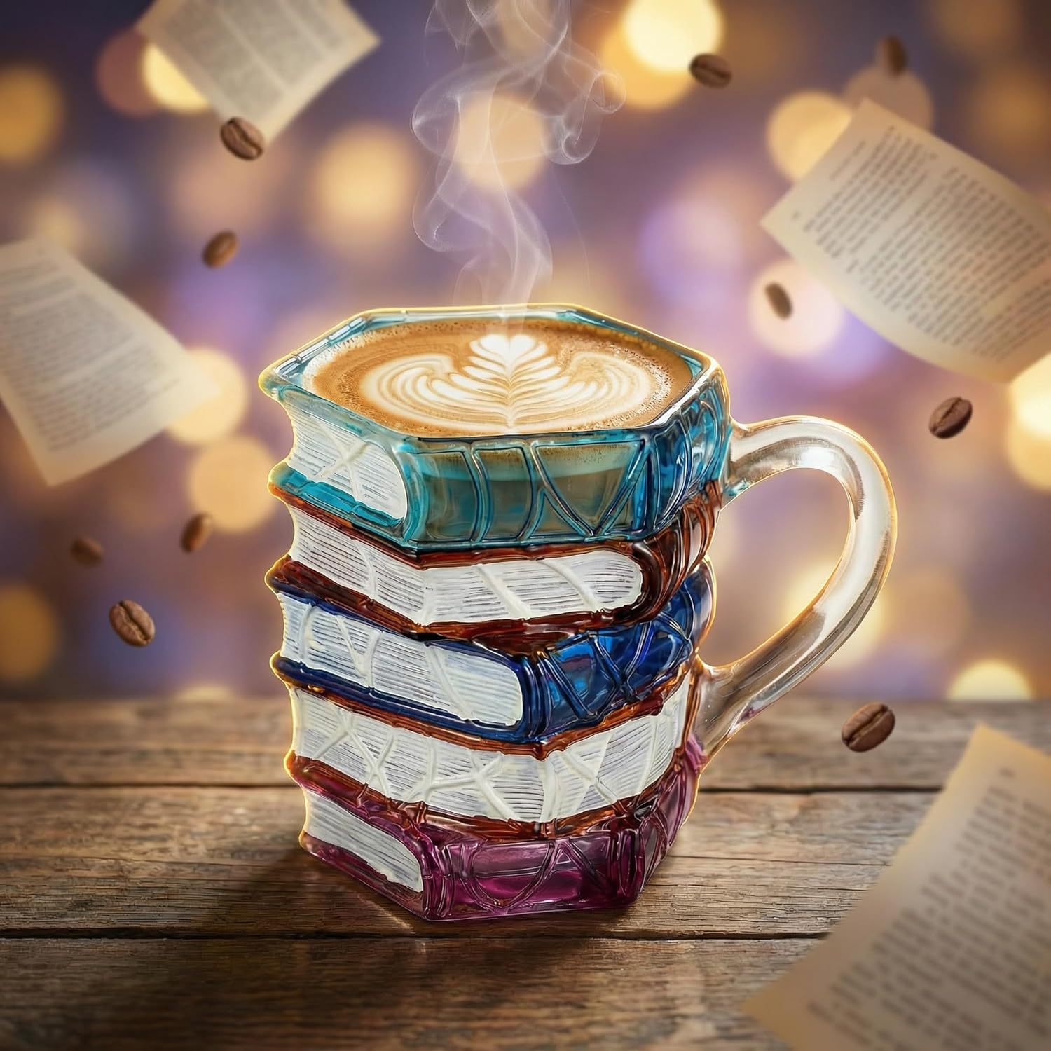 TEMU -of-a-kind Mug Featuring A Hand-painted Book Design, With Stained Glass Techniques. This 16oz 3d Stacked Coffee Mug Is Perfect For Book