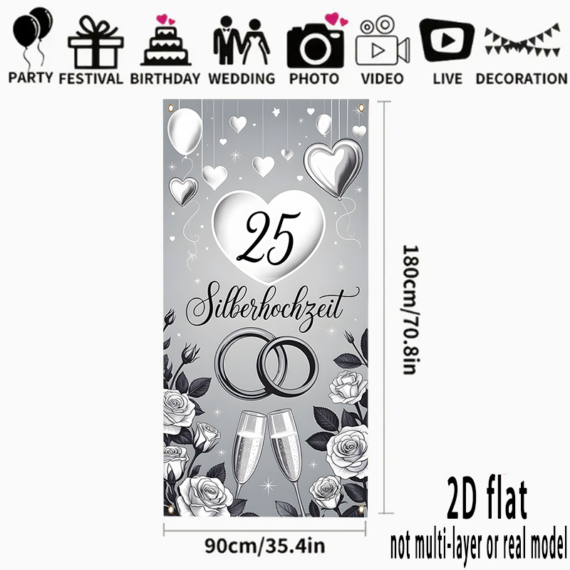 TEMU 2D Flat - 2D Türbanner 2D Flat - 2D Türbanner 2D Flat Banner, ., 25. Jahrestag Türbanner, Party Hintergrund für Hochzeiten, Geburtstage und