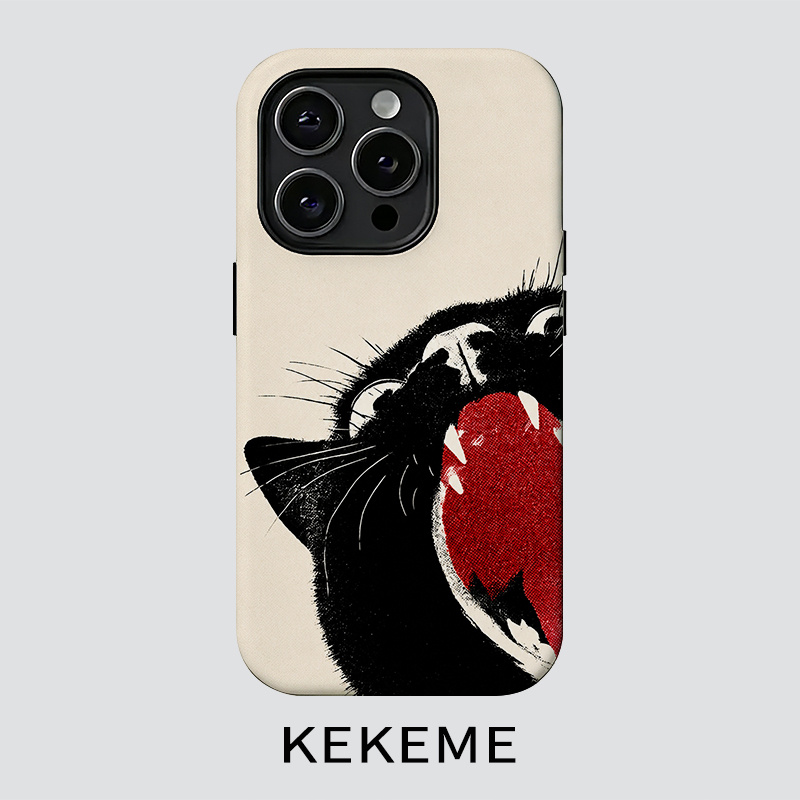 TEMU Чохол для телефону: KEKEME Чохол 2-в-1 із зображенням ревучого чорного кота, підходить для Apple iPhone 17 16 15 14 13 12 11 Pro Max, 16 15 14