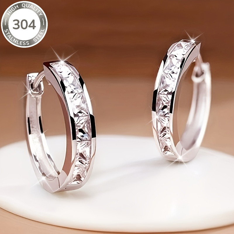TEMU 1 par de aretes de acero inoxidable 304 para mujer - Aretes de lujo hipoalergénicos minimalistas de y aro, joyería de uso diario para regalo,