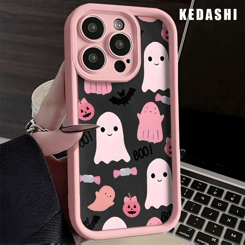 Burgundy Black and White Pink ghost TPU Shockproof Full Cover Precision Protective Case for Apple iPhone16promax, 16 15pro 14PLUS 13 12Pro 12mini 13 mini 11 Pro Max X XSMAX Pattern Printed Phone Case, Easter Gift, Christmas Halloween Decoration/Gift for Girlfriend, Boyfriend, Friends or