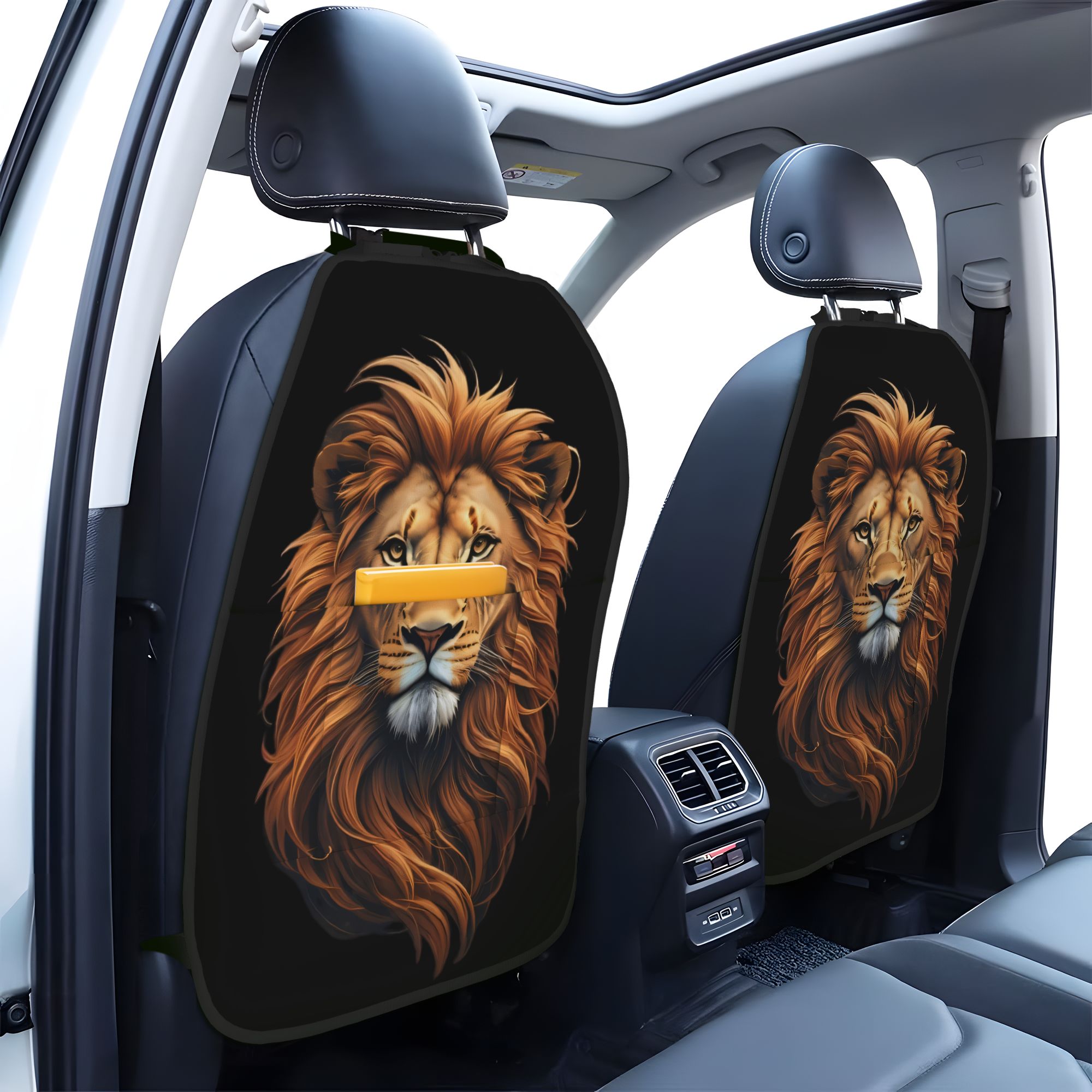 TEMU 2d Plane 2pcs Set Lion Car Seat Back Organizer - Adjustable, Multi-functional, And Kick-proof Storage Bag.