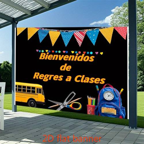 2 banner 1pc spanish welcome back to school back to school banner vibrant polyester fabric background colorful school bus and durable indoor outdoor classroom decor suitable for graduation ceremonies parties photography