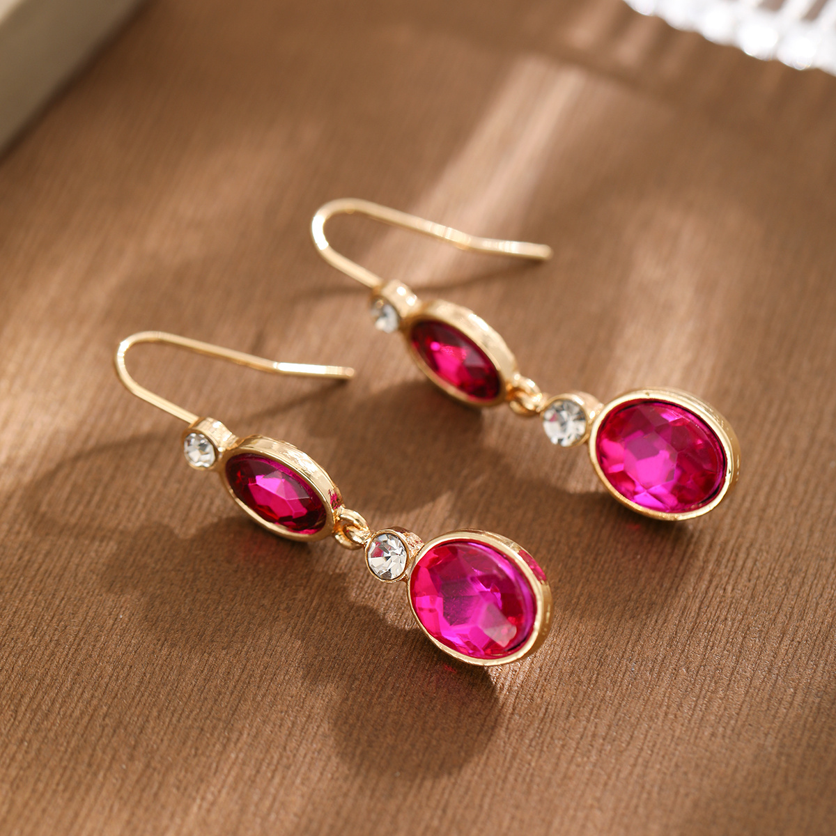 TEMU Elegant And Luxurious Style Long Drop Earrings For Women, Featuring Pink Oval Synthetic Zirconia, Everyday Wear Or Party Occasions