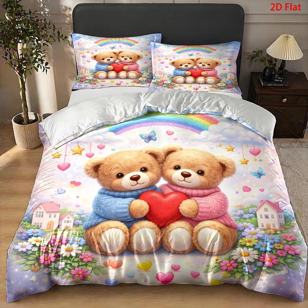 TEMU 3pcs Duvet Cover Set, 1 Duvet Cover   2 Pillowcases (no Filler), 2d Flat Printing, 3pcs Duvet Cover Set, 2 With Hearts Theme, Cartoon Style,