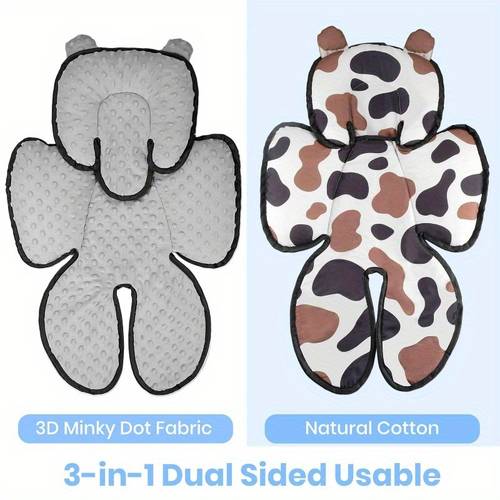 3in1 baby car seat head body breathable infant car seat insert newborn boy girl reversible cottonminnky carseat head support pillow cushion for infant stroller swing bouncer grey