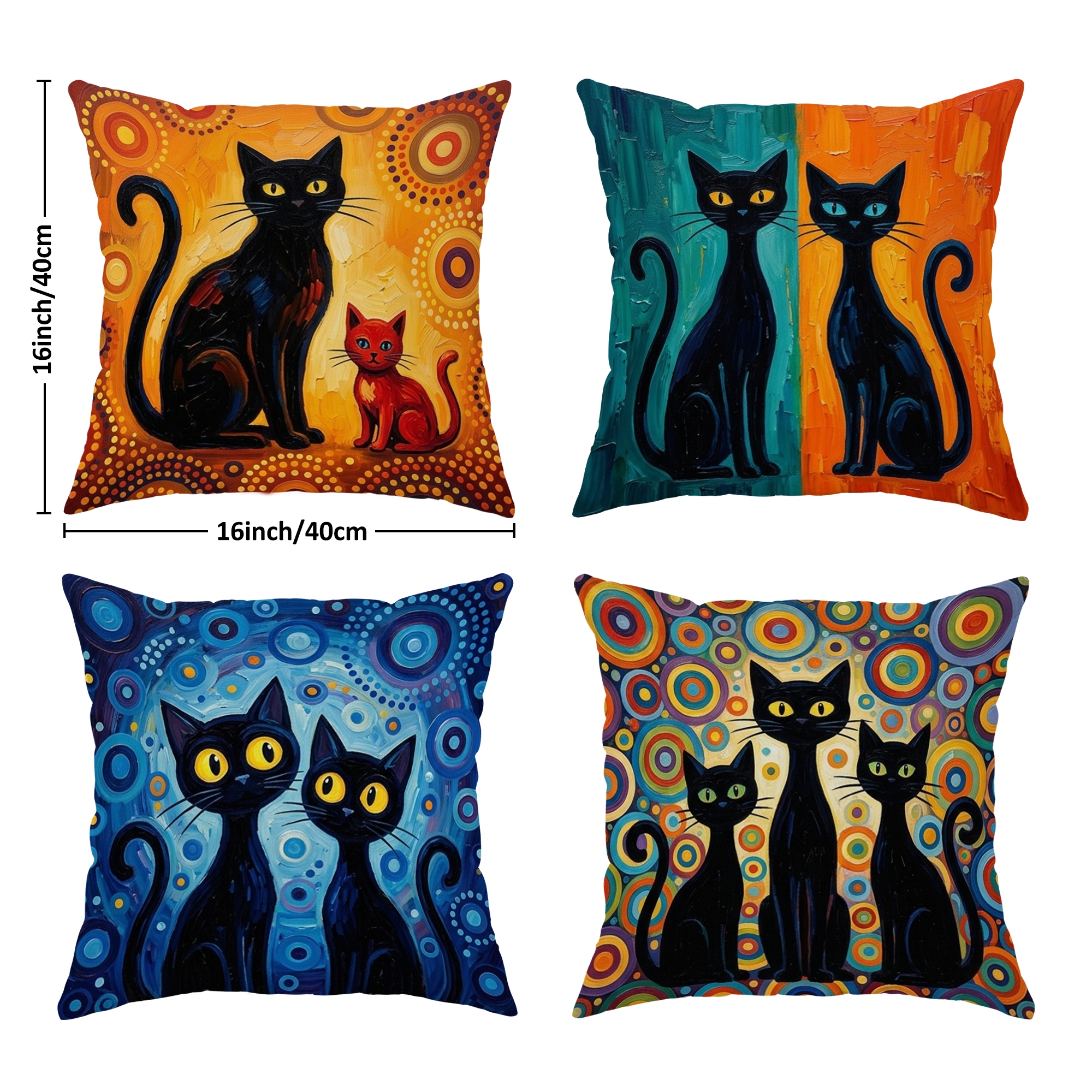 TEMU 2d Flat 4pcs Cat Pillowcases Black Throw Pillow Covers 1 Sided Printing Without Pillow Inserts Sofa Bed Decor For Bedroom Living Room, 2d Flat