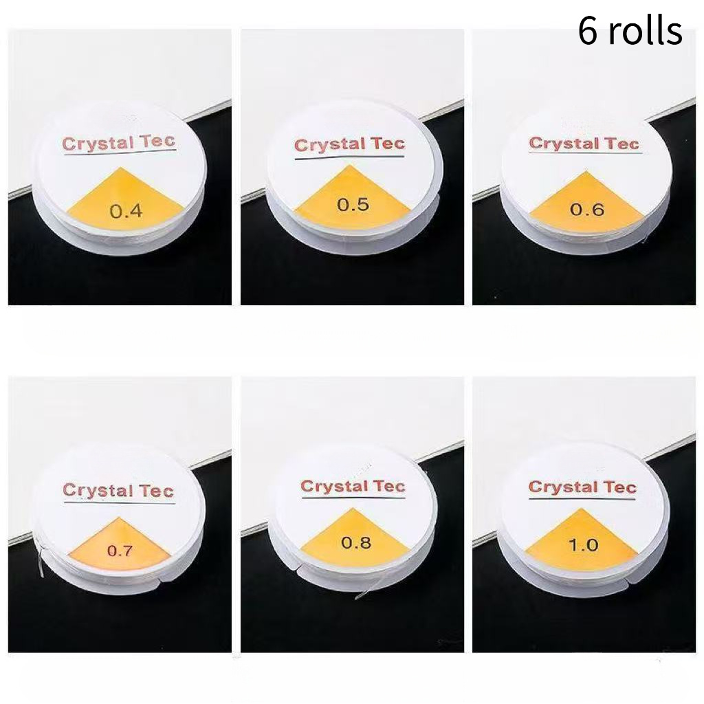 E-shop 6 Rollen 0,4/0,5/0,6/0,7/0,8/1 mm sortiertes elastisches Band, DIY-Schmuckzubehör für handgefertigtes Perlenarbeiten, transparent-weißes,