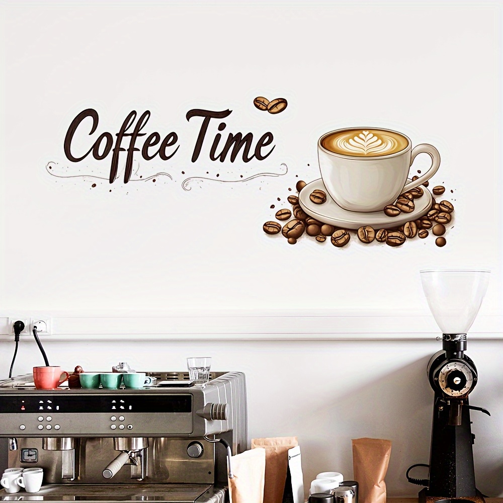 Self-adhesive Wall Sticker For Coffee-themed Decor, Featuring A Coffee Bean And Cup Design, Perfect For Renovating A
