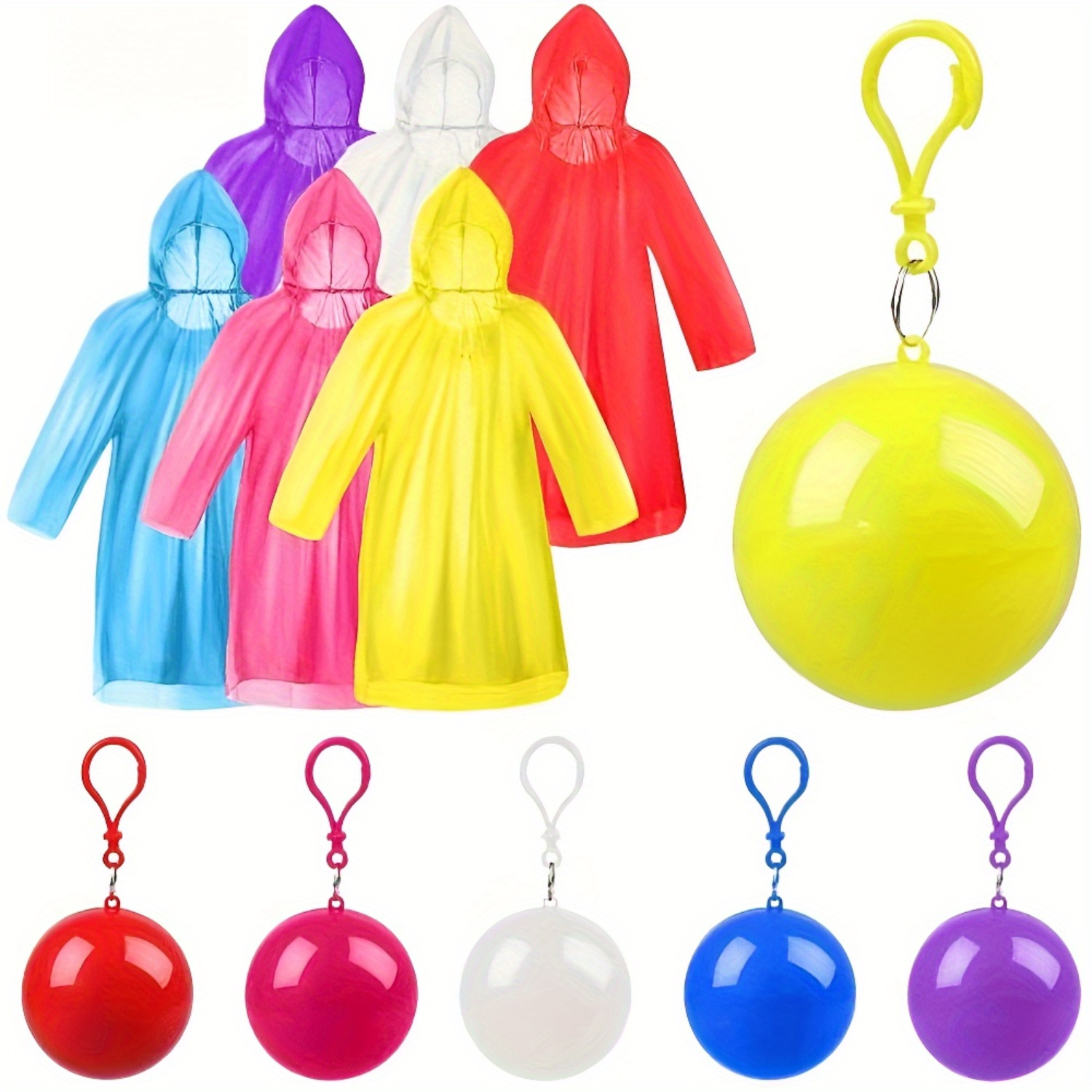 

4-pack Emergency Waterproof Adult Rain Ponchos With Keychain Ball, Portable Quick-dry Raincoat For Camping, Outdoor Activities, Hiking, Sports & Amusement Parks - Assorted Colors