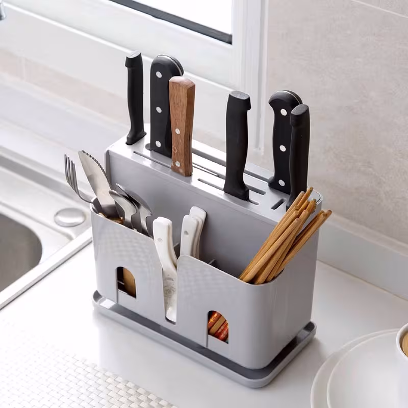 1pc plastic kitchen organizer rack chopsticks storage box knife holder with drain utensil caddy for cutlery and knives Product details 0