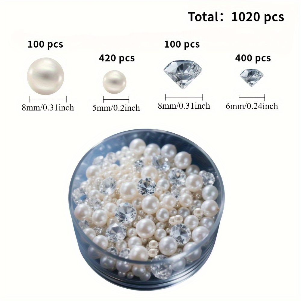 TEMU 1020pcs Pearl And Rhinestone Mix- Elegant Decor For Vases, , Table Centerpieces, Party Decorations, Weddings, Birthdays, Proposals, Diy Crafts,
