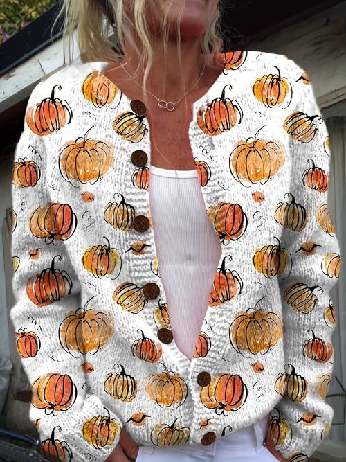 new model flat pattern printed halloween pumpkin cardigan in elegant stylefashion