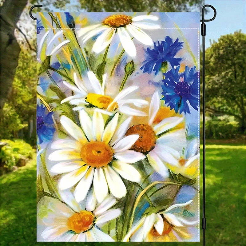 

1pc Daisy Floral Flag, Double-sided Waterproof Polyester Burlap, Multipurpose Outdoor Yard Decor, 12x18inch, No Electricity Needed