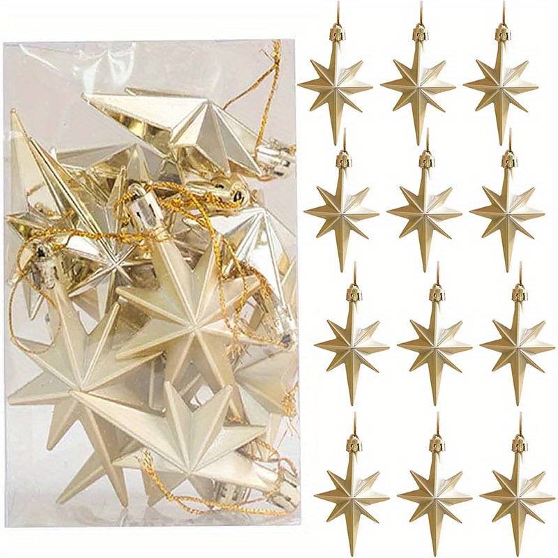 TEMU 12er-Pack Baskenmütze Stern Ornamente, 8 cm (3,14-Zoll) Plastik Krippe Hängende Dekorationen für , Weihnachtsfeier, Festliche Ornamente,