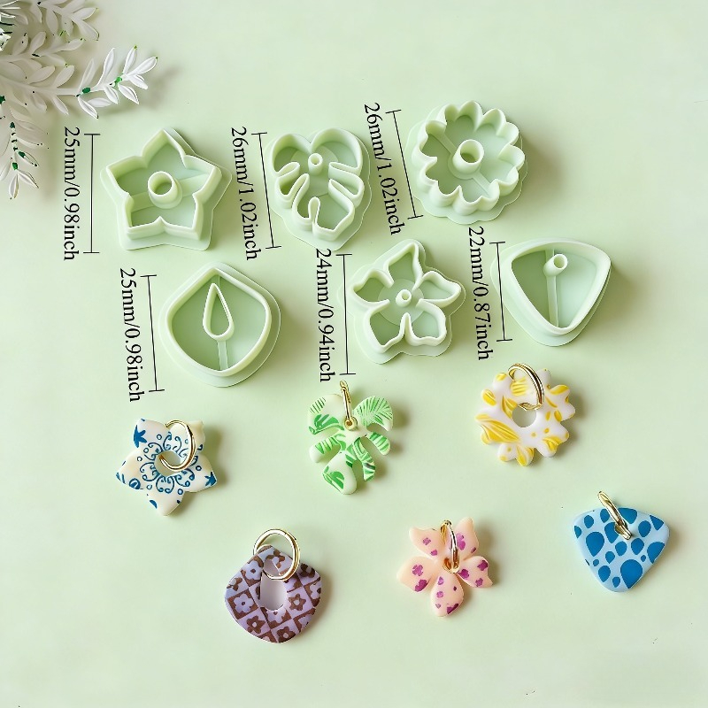 TEMU Set da 6 stampini per foglie di Monstera cave e fiori a petali - Stampi in plastica per argilla adatti per di gioielli fai da te, strumenti per