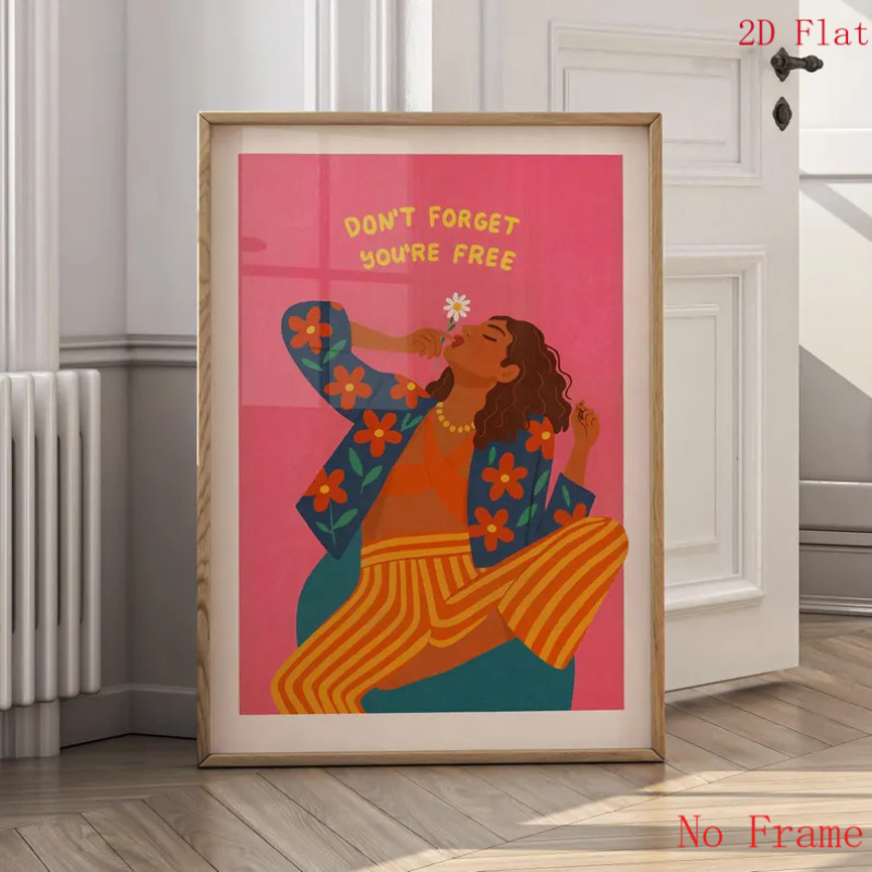 TEMU Plat 2D, Plat 2D 1/Pièce Impression Murale "N'oubliez pas que vous êtes libre", Art Féminin Coloré, Affiche sur Toile Moderne, Décoration Bohème