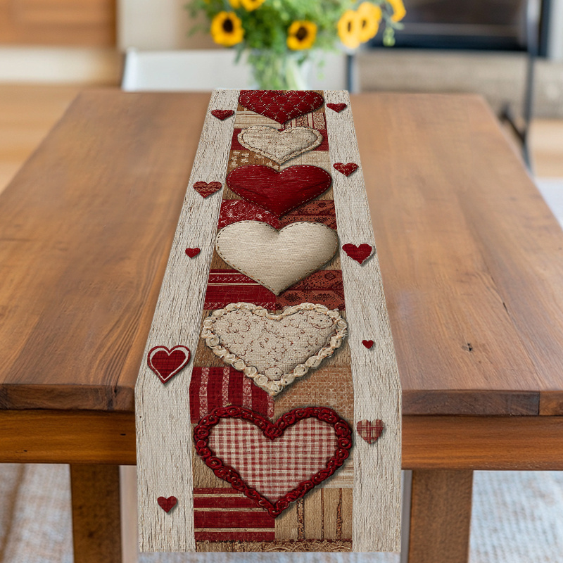 TEMU Table Runner,table Cover,heart With Style,red-beige Tone,for Valentine's Day,birthday,wedding,anniversary,engagement And More,suitable For