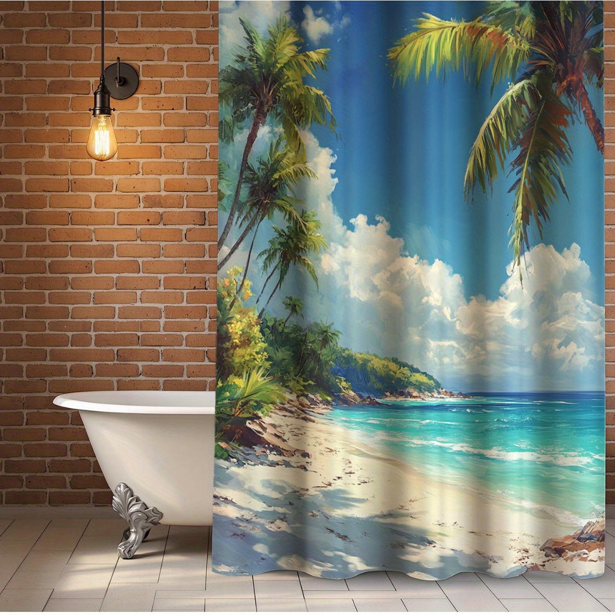 4pcs Beach Under the Sunlight Shower Curtain Set with Hooks