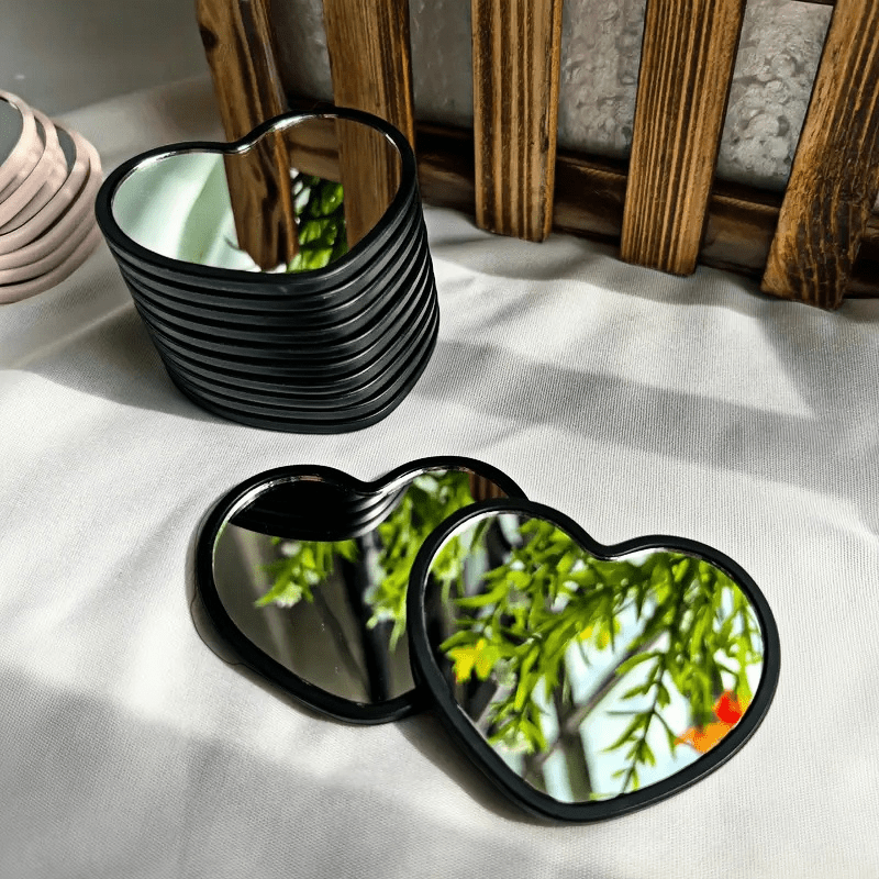 11 Heart-Shaped Portable Mirrors in 3 Color Options, Easy Glass Makeup Mirror
