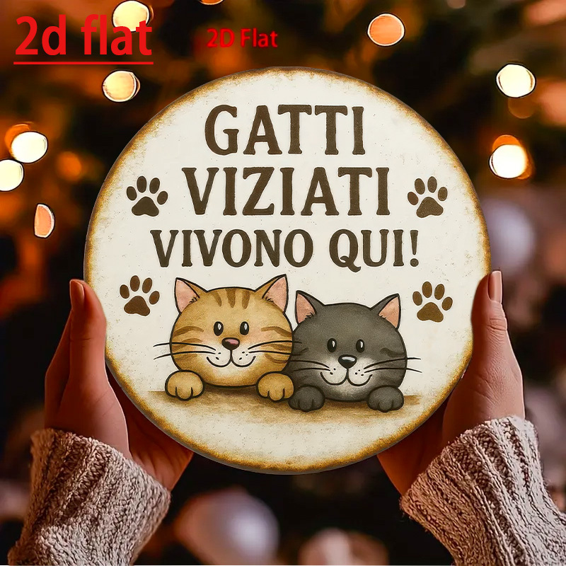 TEMU 2d Flat, 1pc Viziati Vivono Qui! Round Metal Sign - 7.87x7.87 Inches 20x20cm Rustic Italian Wall Decor, Gift For Pet Lovers, Porch And Entryway